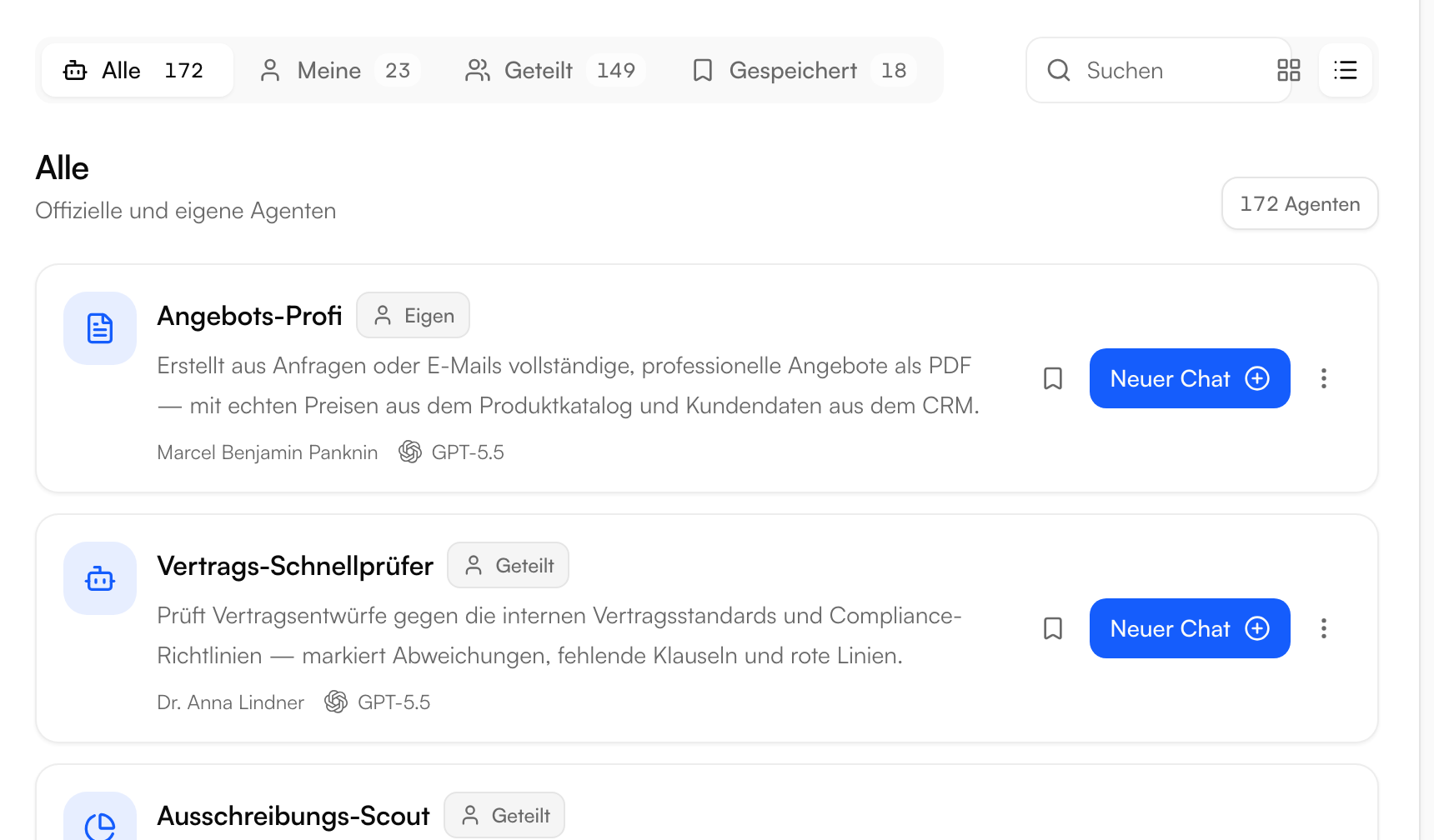 Overview of ready-to-use AI assistants in RelationFlow